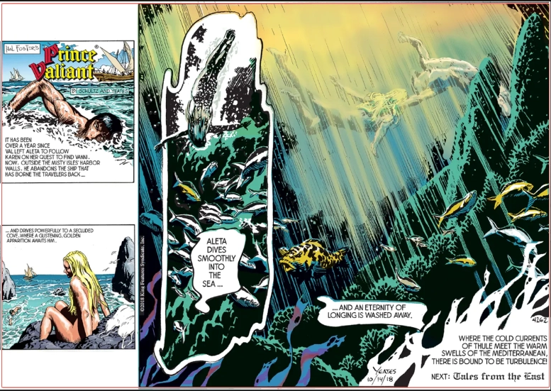 Prince Valiant, October 14, 2018 featuring Valiant and Aleta reunite.