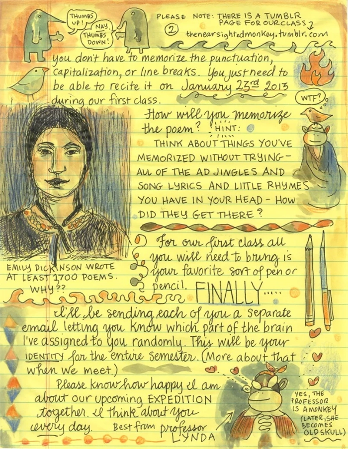 Internal page from Syllabus Notes From an Accidental Professor by Lynda Barry