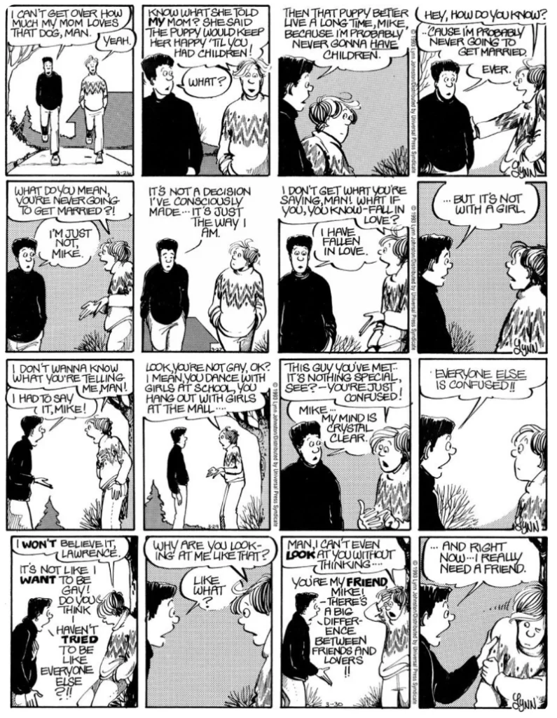 For Better or For Worse story line when the character Lawrence comes out as gay.